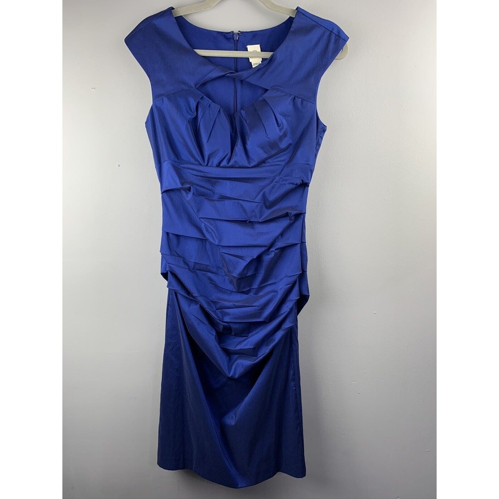 Sangria Dress Womens 6 Royal Blue‎ Sheath Ruched Cocktail Cap Sleeve AWXQ005I